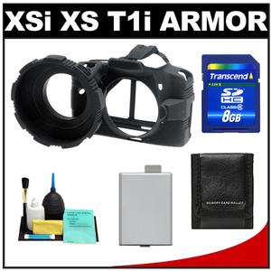 MADE Rubberized Camera Armor Case for Canon Rebel XSi  XS & T1i (Black) with LP-E5 Battery + 8GB SD Card + Cleaning Kit - Digital Cameras and Accessories - Hip Lens.com