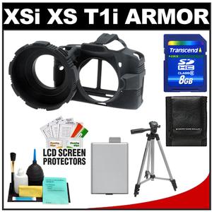 MADE Rubberized Camera Armor Case for Canon Rebel XSi  XS & T1i (Black) with LP-E5 Battery + 8GB SD Card + Tripod + Accessory Kit - Digital Cameras and Accessories - Hip Lens.com