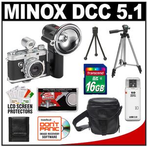 Minox DCC 5.1 Classic Digital Camera with Minox Classic Flash + 16GB Card + Case + Tripod + Accessory Kit - Digital Cameras and Accessories - Hip Lens.com