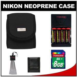 Nikon Coolpix 9616 Neoprene Digital Camera Case (Black) with 8GB Card + 4 AA Batteries/Charger + Accessory Kit - Digital Cameras and Accessories - Hip Lens.com
