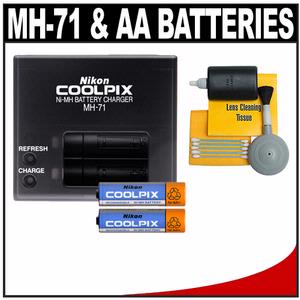 Nikon Coolpix (2) AA Rechargeable Batteries & MH-71 Charger Set with 5-Piece Cleaning Kit - Digital Cameras and Accessories - Hip Lens.com