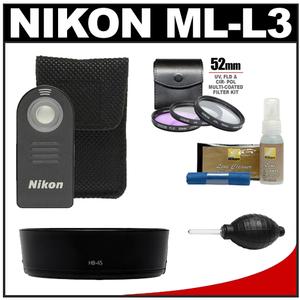 Nikon ML-L3 Wireless Infrared Shutter Release Remote Control for D7000  D5100  D5000  D3200 & 18-55mm Lens + 3 Filters Set + HB-45 Hood Kit - Digital Cameras and Accessories - Hip Lens.com