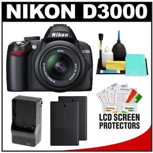 Nikon D3000 Digital SLR Camera Body - Refurbished & 18-55mm VR Lens with (2) Batteries + Charger + Accessory Kit - Digital Cameras and Accessories - Hip Lens.com