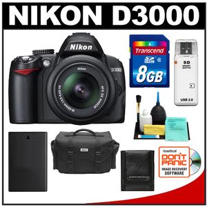 Nikon D3000 Digital SLR Camera Body - Refurbished & 18-55mm VR Lens with 8GB Card + Battery + Case + Accessory Kit - Digital Cameras and Accessories - Hip Lens.com
