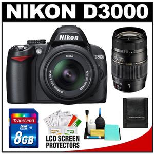 Nikon D3000 Digital SLR Camera Body - Refurbished & 18-55mm VR + Tamron 70-300mm Lenses with 8GB Card + Accessory Kit - Digital Cameras and Accessories - Hip Lens.com