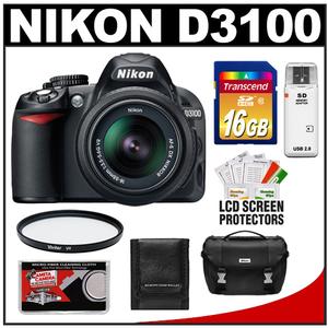 Nikon D3100 Digital SLR Camera & 18-55mm G VR DX AF-S Zoom Lens - Refurbished with 16GB Card +Case + Filter + Accessory Kit - Digital Cameras and Accessories - Hip Lens.com