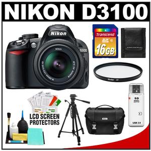 Nikon D3100 Digital SLR Camera & 18-55mm G VR DX AF-S Zoom Lens - Refurbished with 16GB Card + Case + Filter + Tripod + Accessory Kit - Digital Cameras and Accessories - Hip Lens.com