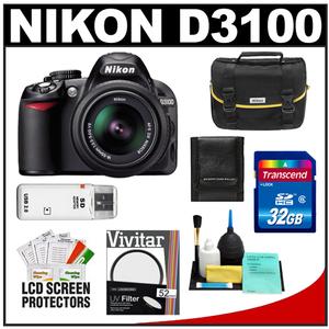 Nikon D3100 Digital SLR Camera & 18-55mm G VR DX AF-S Zoom Lens with 32GB Card + Case + Accessory Kit - Digital Cameras and Accessories - Hip Lens.com