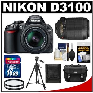 Nikon D3100 Digital SLR Camera & 18-55mm G VR DX AF-S Zoom Lens with 55-200mm VR Lens + 16GB Card + Case + Tripod + Accessory Kit - Digital Cameras and Accessories - Hip Lens.com