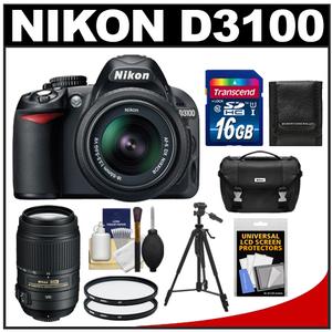 Nikon D3100 Digital SLR Camera & 18-55mm G VR DX AF-S Zoom Lens with 55-300mm VR Lens + 16GB Card + Case + Tripod + Accessory Kit - Digital Cameras and Accessories - Hip Lens.com