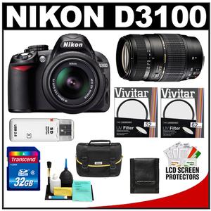 Nikon D3100 Digital SLR Camera & 18-55mm G VR DX AF-S Zoom Lens with Tamron 70-300mm Di Lens + 32GB Card + Case + Accessory Kit - Digital Cameras and Accessories - Hip Lens.com