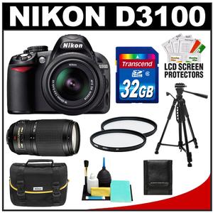 Nikon D3100 Digital SLR Camera & 18-55mm G VR DX AF-S Zoom Lens with Nikon 70-300mm VR Lens + 32GB Card + Case + Tripod + Accessory Kit - Digital Cameras and Accessories - Hip Lens.com