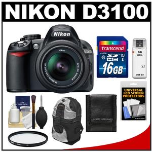 Nikon D3100 Digital SLR Camera & 18-55mm G VR DX AF-S Zoom Lens with 16GB Card + Backpack + Accessory Kit - Digital Cameras and Accessories - Hip Lens.com
