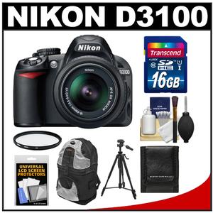 Nikon D3100 Digital SLR Camera & 18-55mm G VR DX AF-S Zoom Lens with 16GB Card + Backpack + Tripod + Accessory Kit - Digital Cameras and Accessories - Hip Lens.com