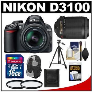 Nikon D3100 Digital SLR Camera & 18-55mm G VR DX AF-S Zoom Lens with 55-200mm VR Lens + 16GB Card + Backpack + Tripod + Accessory Kit - Digital Cameras and Accessories - Hip Lens.com