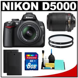 Nikon D5000 Digital SLR Camera Body - Refurbished & 18-55mm + 55-200mm VR Len with 2 Batteries + 2 UV Filters + 16GB Card + Accessory Kit - Digital Cameras and Accessories - Hip Lens.com
