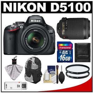 Nikon D5100 Digital SLR Camera & 18-55mm G VR DX AF-S Zoom Lens with 55-200mm VR Lens + 16GB Card + Backpack + (2) Filters + Cleaning & Accessory Kit - Digital Cameras and Accessories - Hip Lens.com