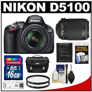 Nikon D5100 Digital SLR Camera & 18-55mm G VR DX AF-S Zoom Lens with 55-200mm VR Lens + 16GB Card + Case + (2) Filters + Cleaning & Accessory Kit - Digital Cameras and Accessories - Hip Lens.com