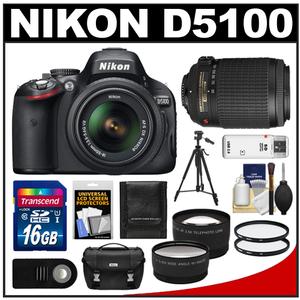 Nikon D5100 Digital SLR Camera & 18-55mm G VR DX AF-S Zoom Lens with 55-200mm VR Lens + 16GB Card + Remote + Tripod + .45x Wide & 2.5x Telephoto Lens Kit - Digital Cameras and Accessories - Hip Lens.com