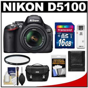 Nikon D5100 Digital SLR Camera & 18-55mm G VR DX AF-S Zoom Lens with 16GB Card + Case + Filter + Cleaning & Accessory Kit - Digital Cameras and Accessories - Hip Lens.com