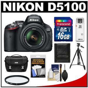 Nikon D5100 Digital SLR Camera & 18-55mm G VR DX AF-S Zoom Lens with 16GB Card + Case + Filter + Tripod + Cleaning & Accessory Kit - Digital Cameras and Accessories - Hip Lens.com