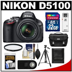 Nikon D5100 Digital SLR Camera & 18-55mm G VR DX AF-S Zoom Lens with 32GB Card + Case + Filter + Remote + Tripod + Cleaning & Accessory Kit - Digital Cameras and Accessories - Hip Lens.com