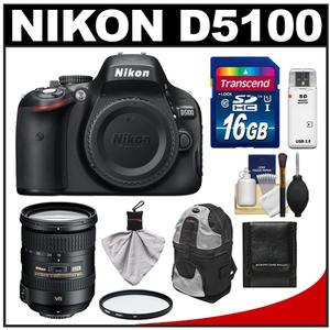 Nikon D5100 Digital SLR Camera Body with 18-200mm VR II Lens + 16GB Card + Backpack + Filter + Cleaning & Accessory Kit - Digital Cameras and Accessories - Hip Lens.com