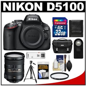 Nikon D5100 Digital SLR Camera Body with 18-200mm VR II Lens + 32GB Card + Case + Filter + Remote + Tripod + Cleaning Kit - Digital Cameras and Accessories - Hip Lens.com
