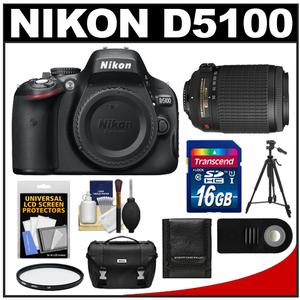 Nikon D5100 Digital SLR Camera Body with 55-200mm VR Lens + 16GB Card + Case + Filter + Remote + Tripod + Cleaning Kit - Digital Cameras and Accessories - Hip Lens.com