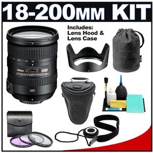 Nikon 18-200mm f/3.5-5.6G VR II DX ED AF-S Nikkor-Zoom Lens with Rokinon Holster Case + 3 UV/FLD/CPL Filters + Cleaning Kit - Digital Cameras and Accessories - Hip Lens.com