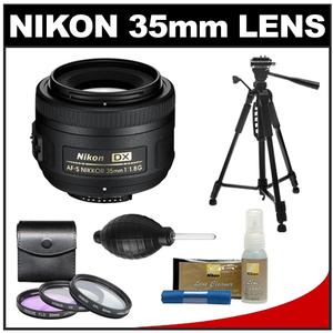 Nikon 35mm f/1.8 G DX AF-S Nikkor Lens with Tripod + 3 UV/FLD/CPL Filters + Cleaning Kit - Digital Cameras and Accessories - Hip Lens.com