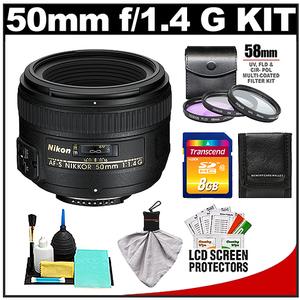 Nikon 50mm f/1.4G AF-S Nikkor Lens with 8GB SD Card + 3 UV/FLD/CPL Filters + Cleaning Kit - Digital Cameras and Accessories - Hip Lens.com