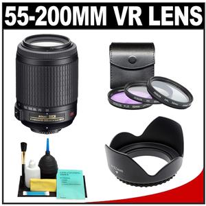 Nikon 55-200mm f/4-5.6G VR DX AF-S ED Zoom-Nikkor Lens with 3 UV/FLD/CPL Filters + Hood + Cleaning Kit - Digital Cameras and Accessories - Hip Lens.com