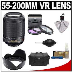 Nikon 55-200mm f/4-5.6G VR DX AF-S ED Zoom-Nikkor Lens with Nikon Case + 3 UV/FLD/CPL Filters + Hood + Cleaning Kit - Digital Cameras and Accessories - Hip Lens.com