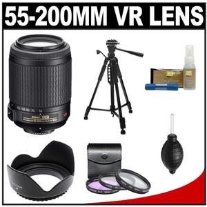 Nikon 55-200mm f/4-5.6G VR DX AF-S ED Zoom-Nikkor Lens with Tripod + 3 UV/FLD/CPL Filters + Hood + Cleaning Kit - Digital Cameras and Accessories - Hip Lens.com