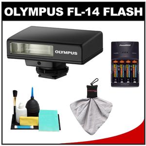 Olympus Pen FL-14 Electronic Flash for Micro Four Thirds (Black) - NEW (NO Original Box) with Batteries & Charger + Cleaning Kit - Digital Cameras and Accessories - Hip Lens.com
