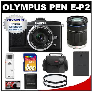 Olympus Pen E-P2 Micro 4/3 Digital Camera & 17mm f/2.8 Lens (Black/Silver) with 40-150mm Lens + 2yr Extended Warranty + 8GB Card + Battery + Case + Accessory Ki - Digital Cameras and Accessories - Hip Lens.com