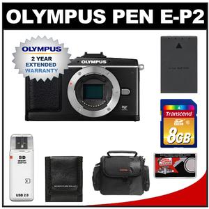 Olympus Pen E-P2 Micro 4/3 Digital Camera Body (Black) Ã¢â‚¬â€œ (Outfit Box) with 2yr Extended Warranty + 8GB Card + Battery + Case + Accessory Kit - Digital Cameras and Accessories - Hip Lens.com