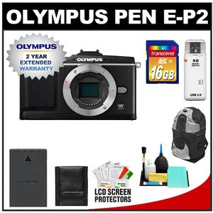 Olympus Pen E-P2 Micro 4/3 Digital Camera Body (Black) Ã¢â‚¬â€œ (Outfit Box) with 2yr Extended Warranty + 16GB Card + Battery + Backpack Case + Accessory Kit - Digital Cameras and Accessories - Hip Lens.com