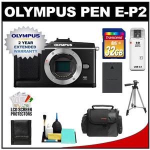 Olympus Pen E-P2 Micro 4/3 Digital Camera Body (Black) Ã¢â‚¬â€œ (Outfit Box) with 2yr Extended Warranty + 32GB Card + Battery + Case + Tripod + Accessory Kit - Digital Cameras and Accessories - Hip Lens.com