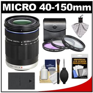 Olympus M.Zuiko 40-150mm f/4.0-5.6 Micro ED Digital Zoom Lens (Black) with 3 UV/PL/FLD Filter Set + BLS-1/BLS-5 Battery + Accessory Kit - Digital Cameras and Accessories - Hip Lens.com