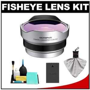 Olympus FCON-P01 Fisheye Converter Lens for M.Zuiko 14-42mm II Lens (Silver) with BLS-1/BLS-5 Battery + Cleaning Accessory Kit - Digital Cameras and Accessories - Hip Lens.com