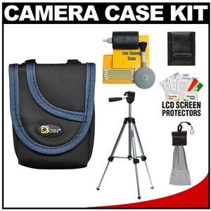 OSN Compact Digital Camera Case (Black/Blue Trim) with Tripod + Cleaning Accessory Kit - Digital Cameras and Accessories - Hip Lens.com