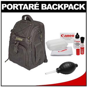 Portare Multi-Use Laptop/iPad/Digital SLR Camera Backpack Case (Black) with Canon Cleaning Kit
