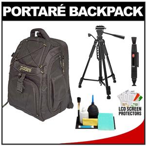 Portare Multi-Use Laptop/iPad/Digital SLR Camera Backpack Case (Black) with 57â€? Photo/Video Tripod + Cleaning Kit