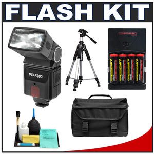 Precision Design DSLR300 High Power Auto Flash with Case + Tripod + (4) Batteries & Charger + Accessory Kit - Digital Cameras and Accessories - Hip Lens.com