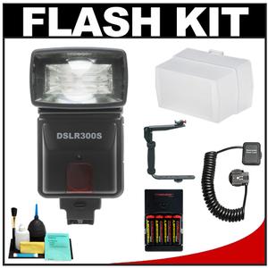 Precision Design DSLR300S High Power Auto Flash (for Sony Alpha) with Diffuser + Batteries + Bracket + Accessory Kit - Digital Cameras and Accessories - Hip Lens.com