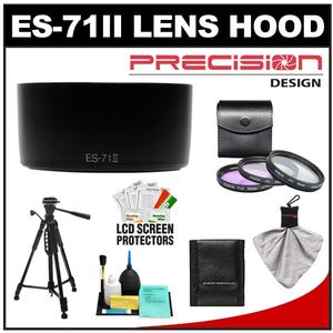Precision Design ES-71 II Lens Hood for Canon EF 50mm f/1.4 USM with 3 (UV/FLD/CPL) Filter Set + Tripod + Accessory Kit - Digital Cameras and Accessories - Hip Lens.com