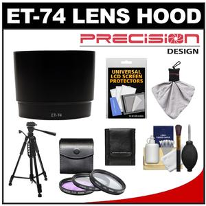 Precision Design ET-74 Lens Hood for Canon EF 70-200mm f/4 L IS USM  70-200mm f/4 L USM with 3 (UV/FLD/CPL) Filter Set + Tripod + Accessory Kit - Digital Cameras and Accessories - Hip Lens.com