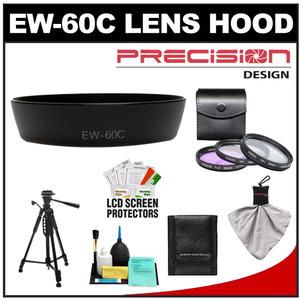 Precision Design EW-60C Lens Hood for Canon EF-S 18-55mm f/3.5-5.6 IS Zoom with 3 (UV/FLD/CPL) Filter Set + Tripod + Accessory Kit - Digital Cameras and Accessories - Hip Lens.com